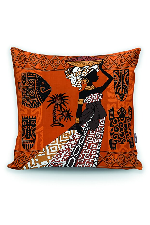 Black Women's Animal Motif Throw Pillow Cover with Ethnic Pattern on Brown Background