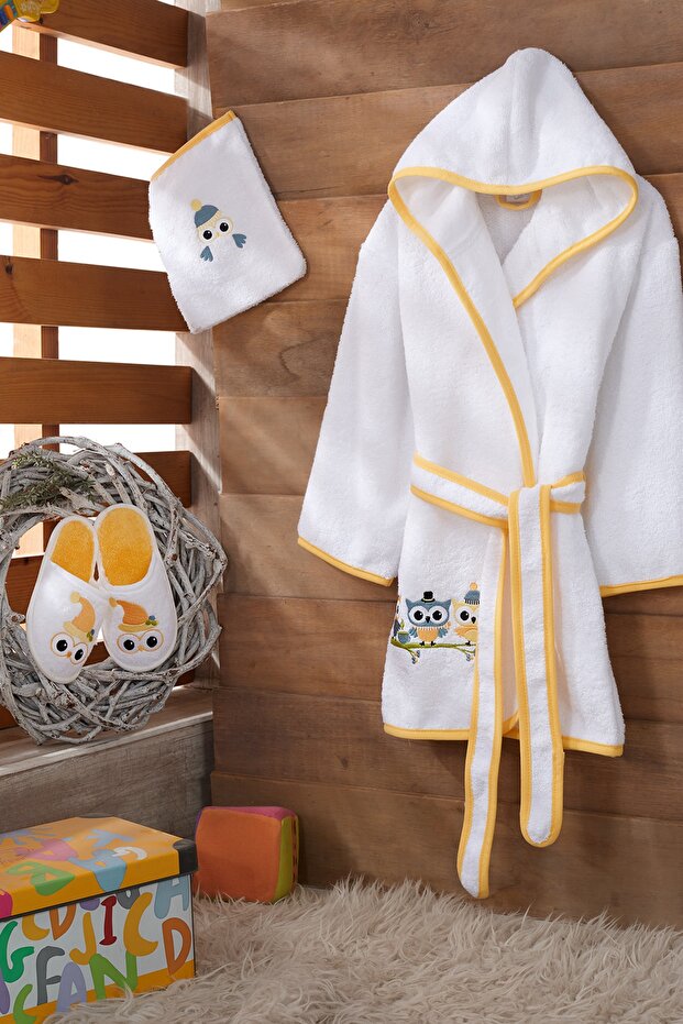 Tiny Owils 7-8 Yaş Bambu Bornoz Seti Sarı - 1