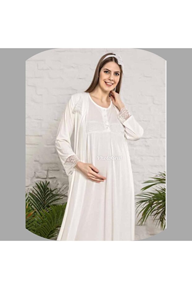 Limissi 4203 Powder Melisa Jersey Pregnant Maternity Nightgown Dressing Gown