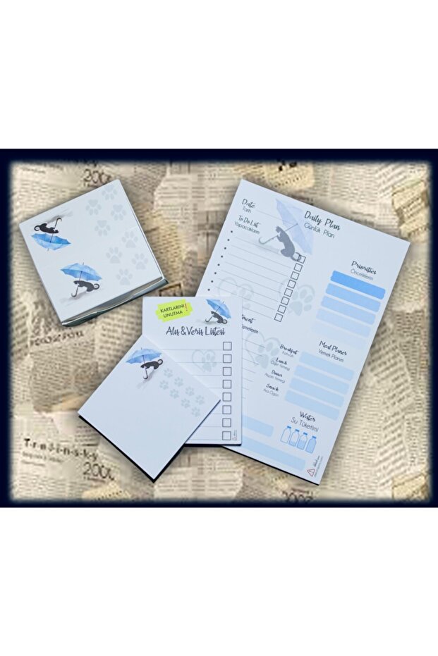 Blue Cat Pattern Note Papers Set - 1