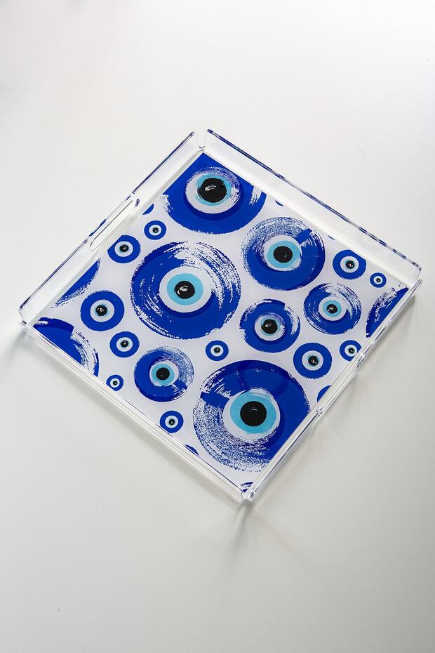 Evil Eye Patterned Plexiglass Tray 33cm X 33 Cm