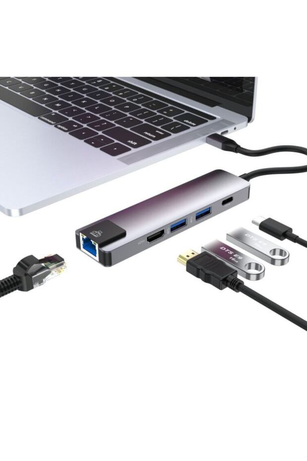 5 Port Usb Hub 3.0 Type C To Ethernet/hdmı Dönüştürücü Çoklayıcı Çoğaltıcı (gümüş) - 6