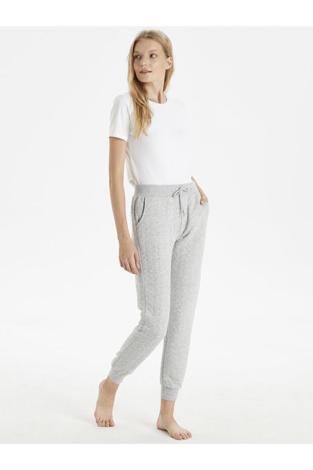 Kadın Gri Melanj  Pijama Alt - 4