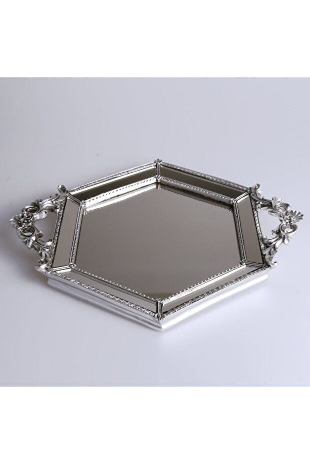 Hexagonal Mirrored Tray Silver - 1