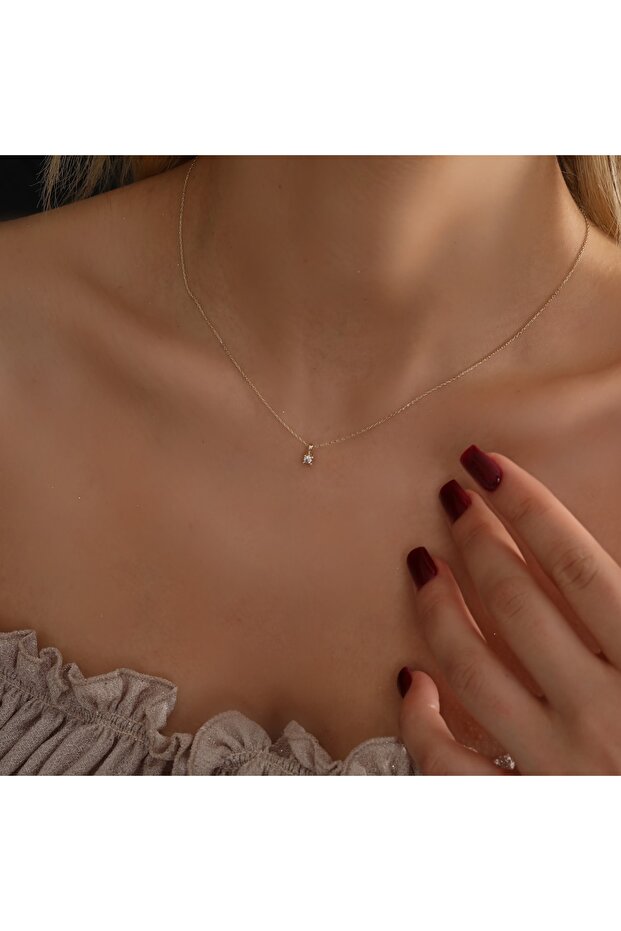 Altın Mini Tektaş Kolye - 1