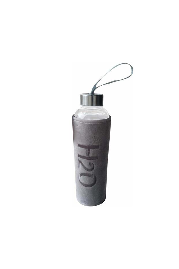 Borosilicate H20 Patterned Glass Flask with Plush Case Gray 600 Ml - 1