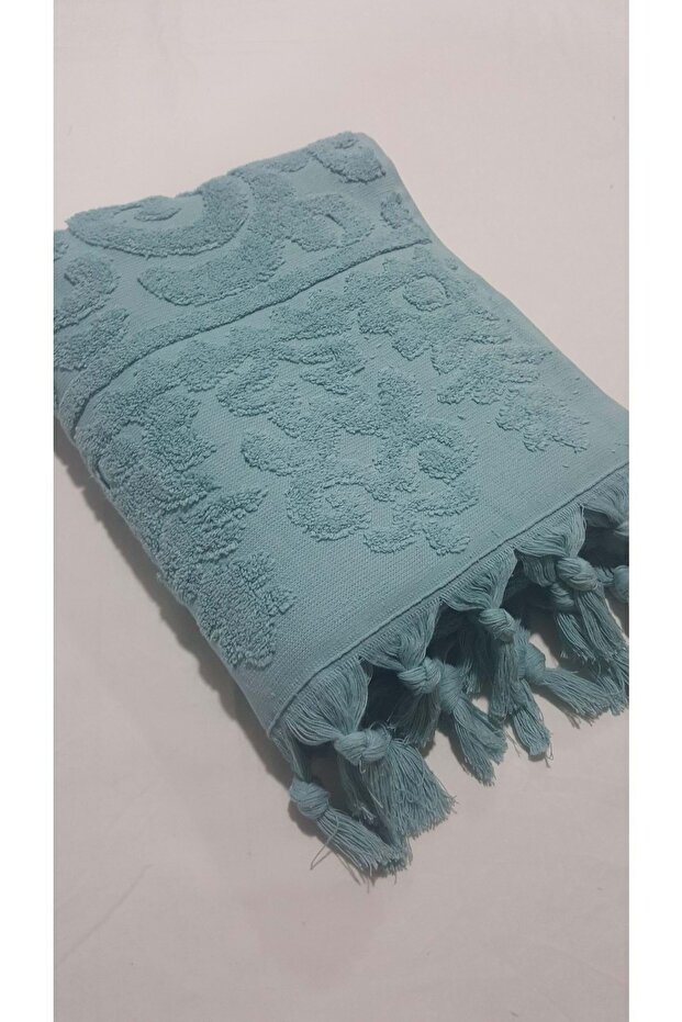 Hand Tied Fringed Hand Towel 50x90 Cm Petrol Blue