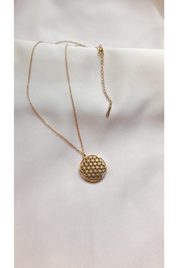 Flower of Life Gold Steel Necklace