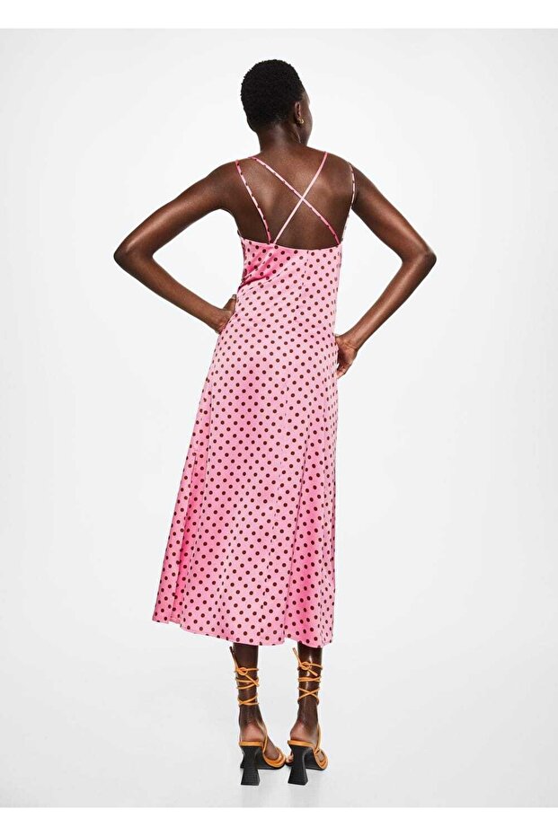 Puantiyeli Saten Elbise - 4