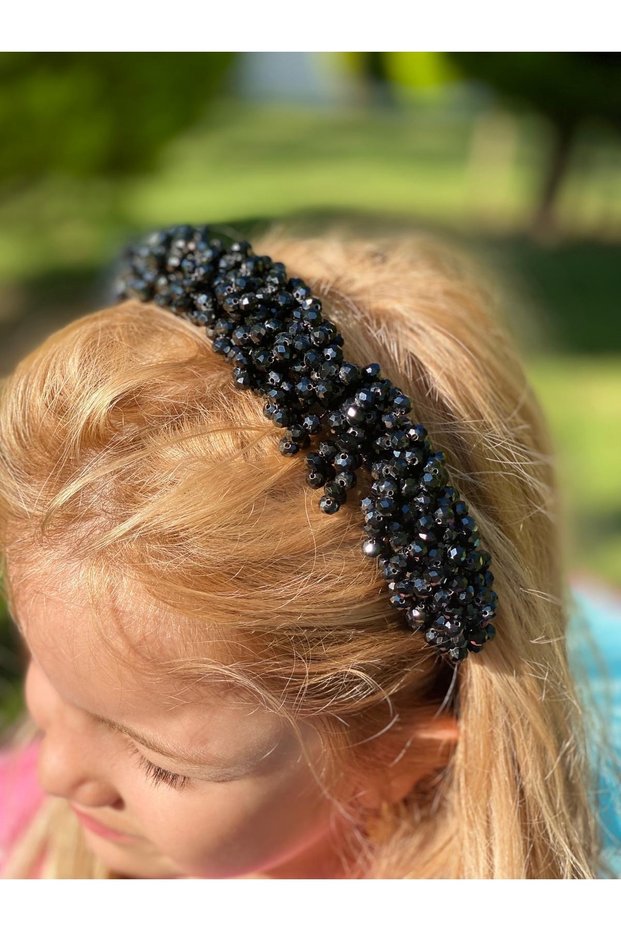 Luxury Black Crystal Bead Stoned Women's Bridal Head Engagement Henna Wedding Crown Metal Princess Crown