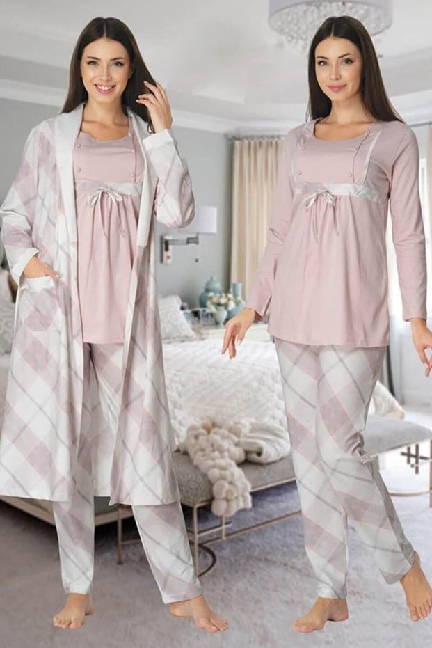 Women's Pregnant Maternity Pajama Set and Dressing Gown 8084