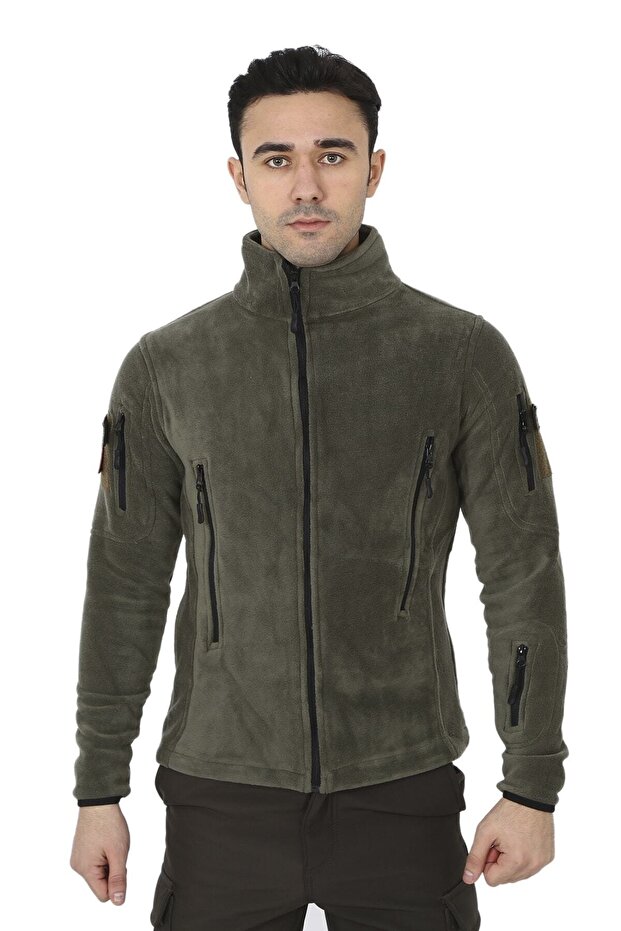 Khaki 5 Pocket Fleece Cardigan