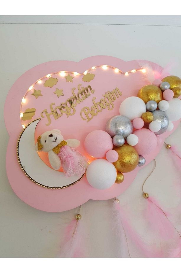 Kapı Süsü Ledli Bubble Ayıcıklı Ahşap Bulut Pano - 3
