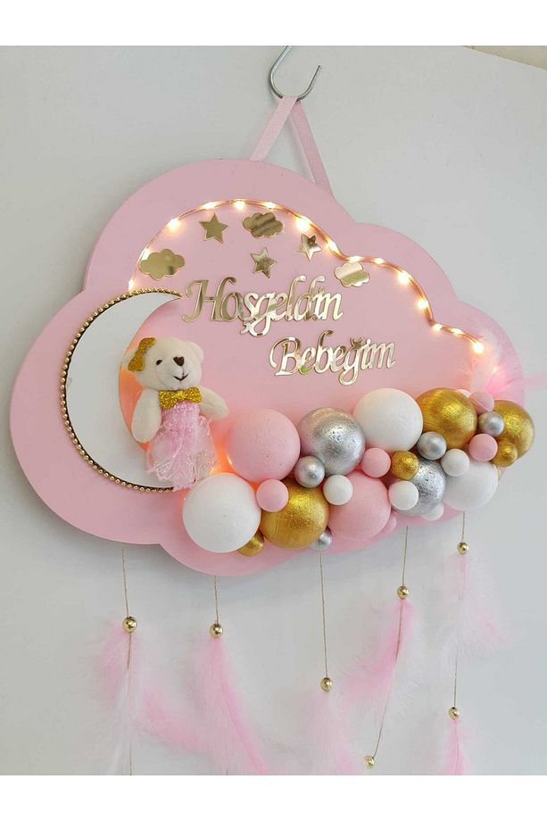 Kapı Süsü Ledli Bubble Ayıcıklı Ahşap Bulut Pano - 2