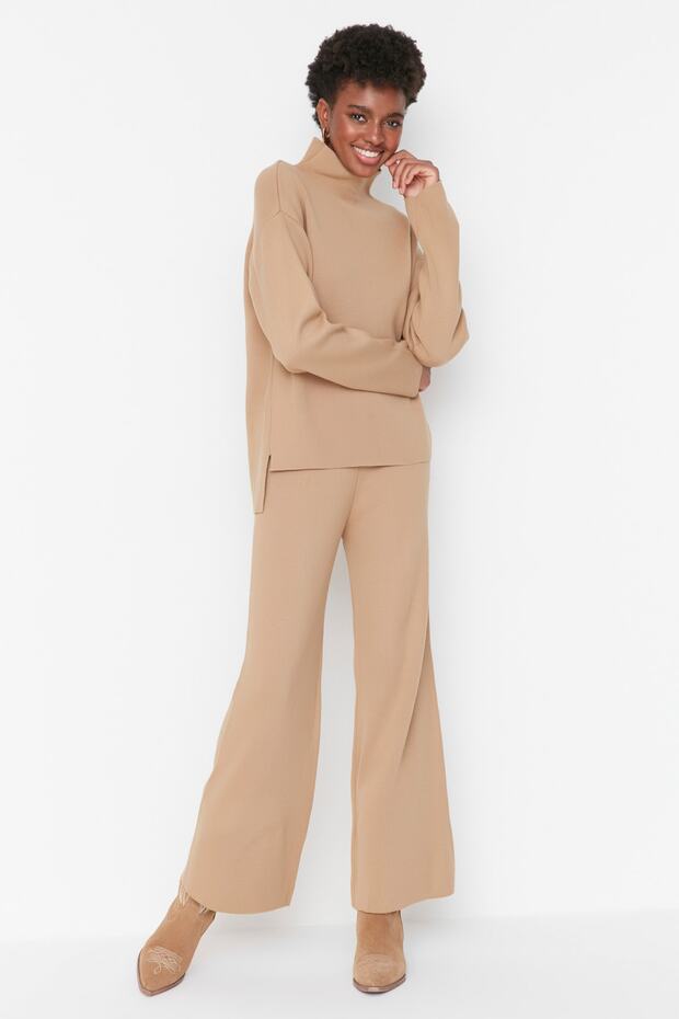 Camel Dik Yaka Triko Alt-Üst Takım TWOAW21AU0060