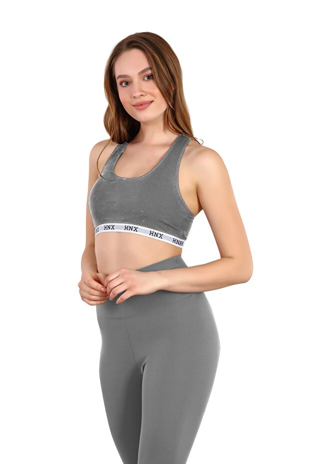Gray Cotton Elastic Cross Thick Strap Sports Women's Bustier