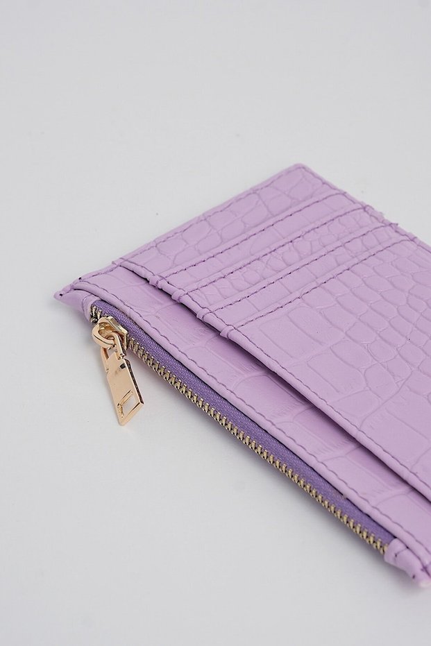 Crocodile Skin Look Zipper Detailed Card Holder Wallet