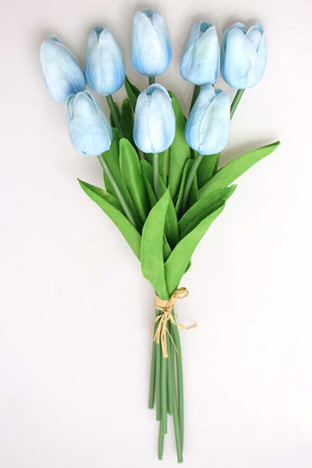 Artificial 8 Wet Tulip Bouquet Real Texture Baby Blue - 1