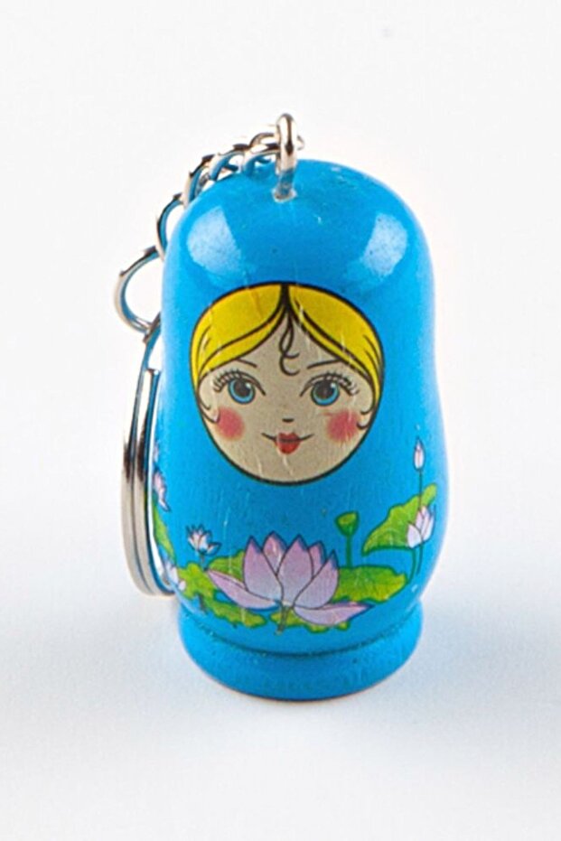 Wooden Matryoshka Baby Keychain Blue