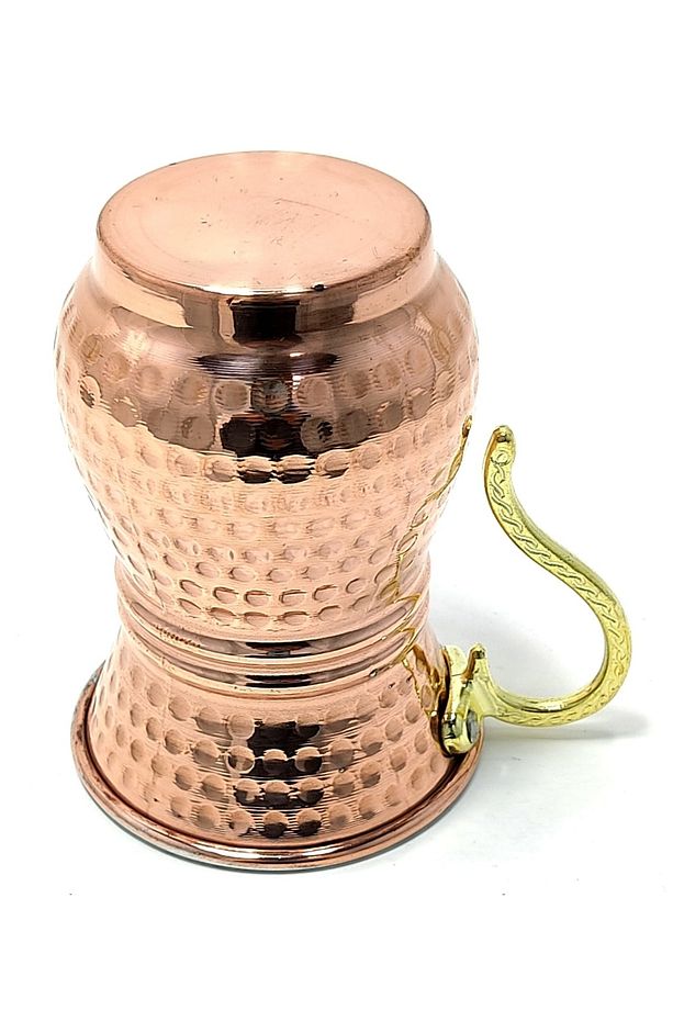 12'li Bakır Bardak Çekiç Işlemeli El Dövmesi Nostaljik Bakır Ayran Bardağı 0,6 Mm Kalınlık - 2