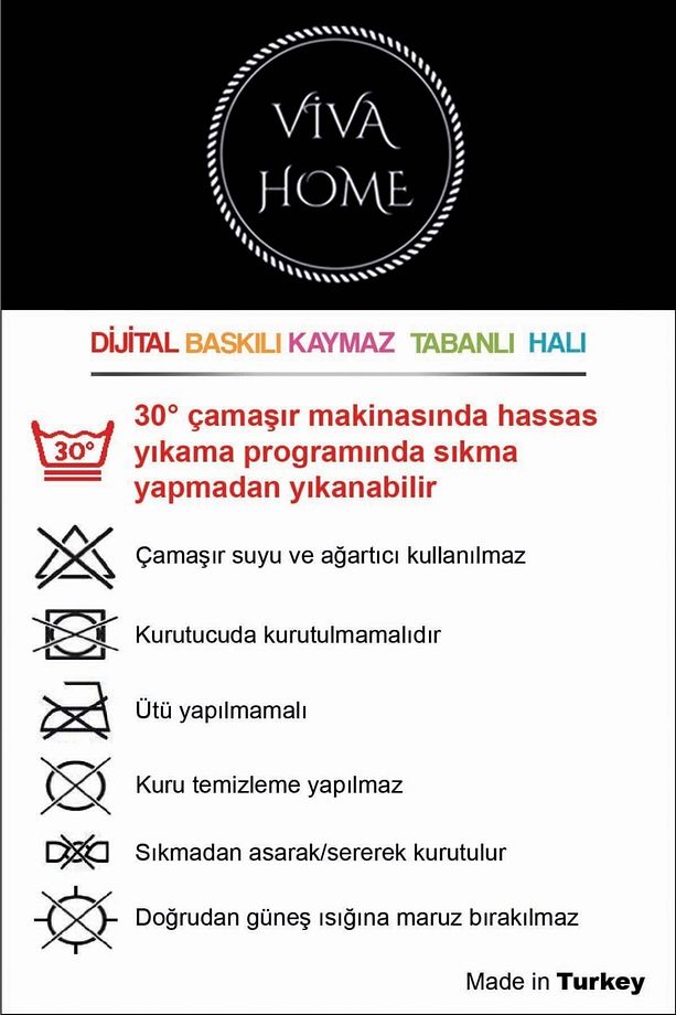 Makinede Yıkanabilir Kaymaz Taban Leke Tutmayan Çiçekli Yuvarlak Mutfak Halısı Ar1307 - 4
