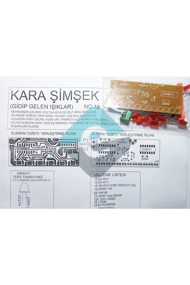 Kara Şimşek Devresi 12 Ledli Demonte Kit Kendin Yap - 1