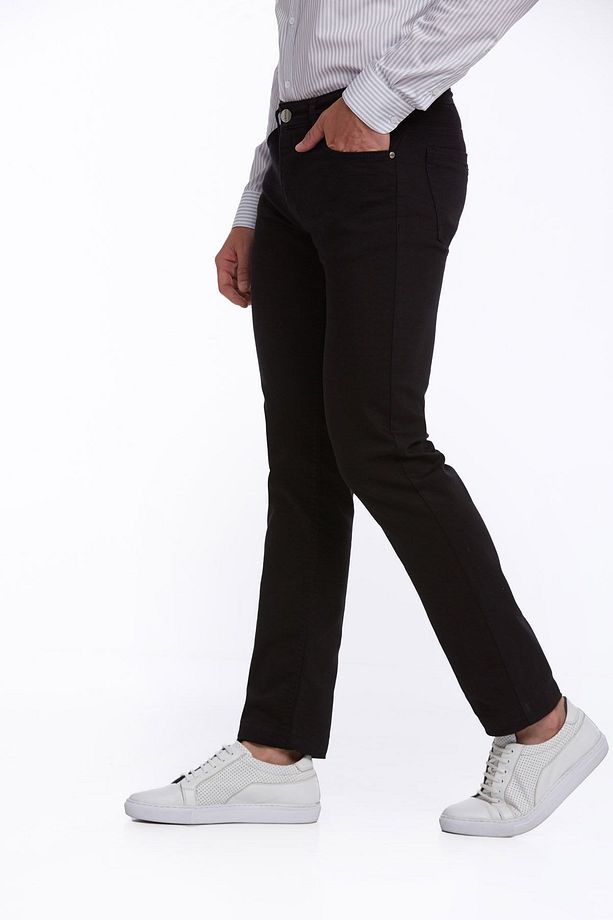 Siyah Regular Fit Düz Pamuklu 5 Cep Kot Pantolon - 3