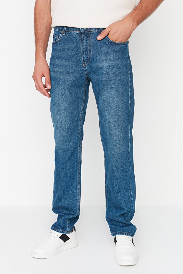 Lacivert %100 Pamuk Straight Fit Jeans Kot Pantolon TMNAW23JE00023 - 1
