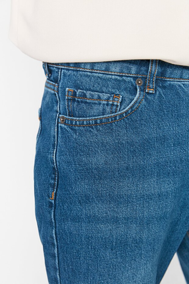 Lacivert %100 Pamuk Straight Fit Jeans Kot Pantolon TMNAW23JE00023 - 4