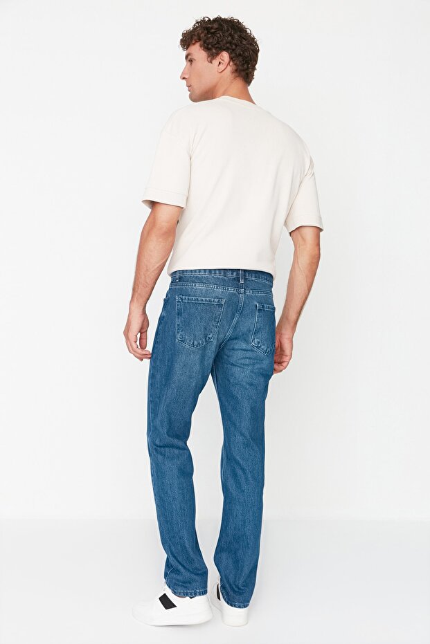 Lacivert %100 Pamuk Straight Fit Jeans Kot Pantolon TMNAW23JE00023 - 5