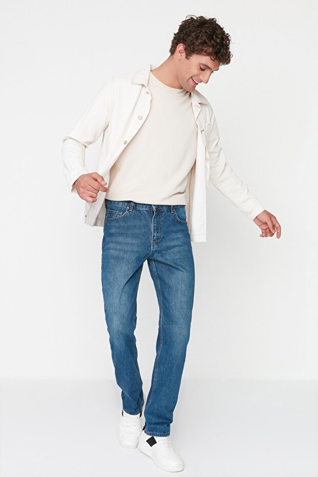 Lacivert %100 Pamuk Straight Fit Jeans Kot Pantolon TMNAW23JE00023 - 3