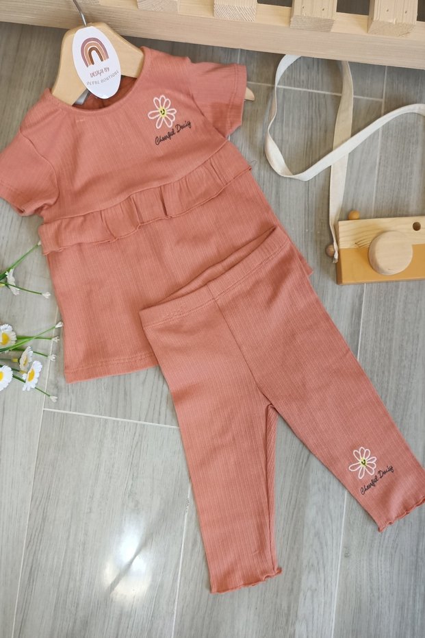 Floral Embroidered Corded Fabric Top and Bottom Set