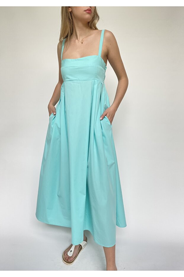 Mint Poplin Midi Boy Elbise