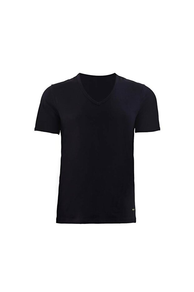 Tender Cotton Short Sleeve V-Neck Black t-shirt 9239
