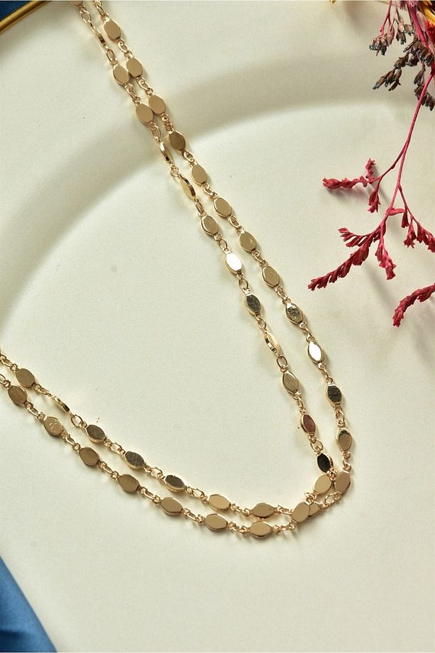 Pullu Çift Sıra Gold Zincir Kolye Ka061254 - 2