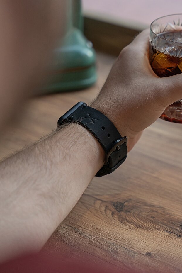 Minimal X Apple Watch Kordonu 38/40/41 Mm - Siyah Gerçek Deri & El Yapımı - 7