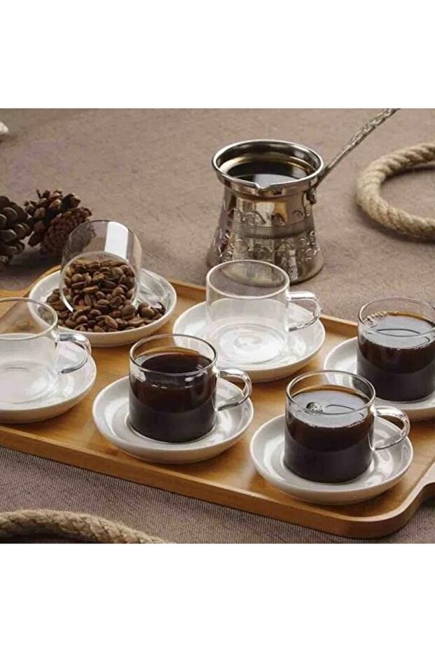 صينية بامبو - طبق بورسلين - زجاج 6 قطع