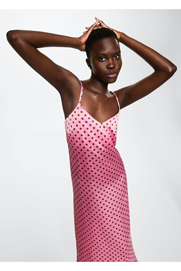 Puantiyeli Saten Elbise - 1