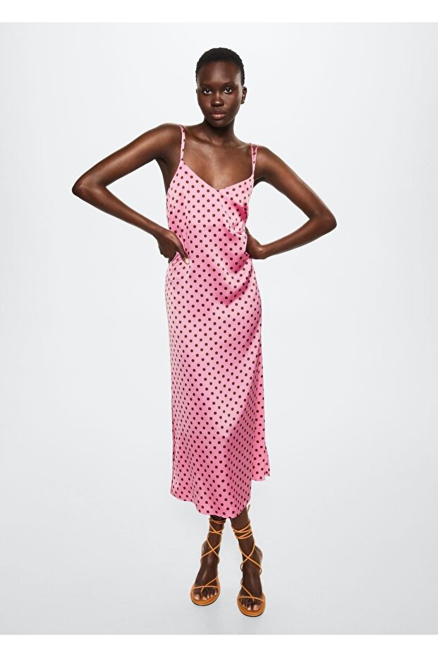 Puantiyeli Saten Elbise - 2