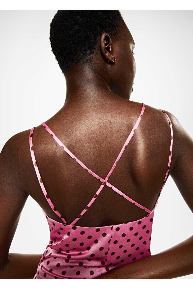 Puantiyeli Saten Elbise - 5