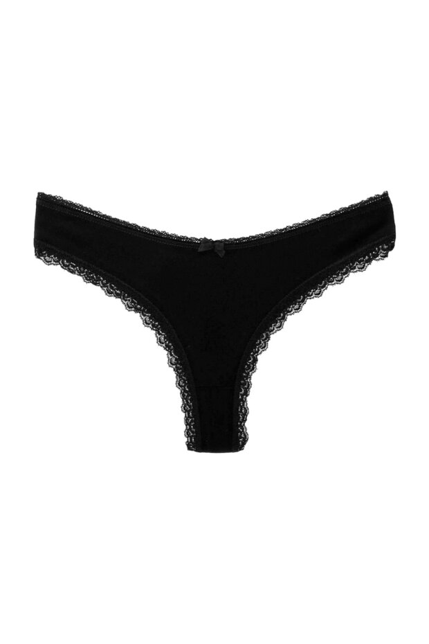Black Cotton Leg and Waist Sur Lace Brazilian Women's Panties