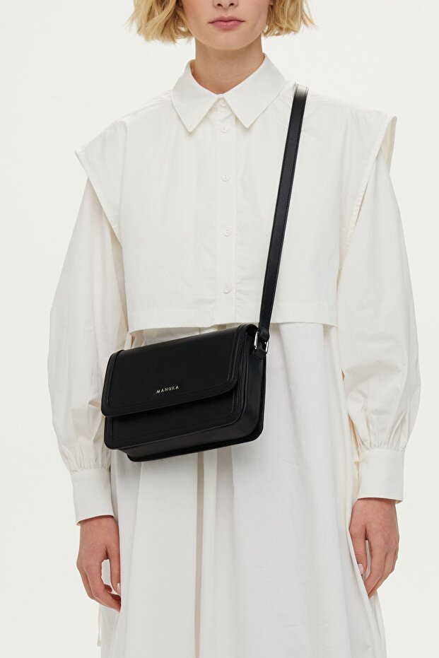 حقيبة كتف صدفي باللون الأسود - 3