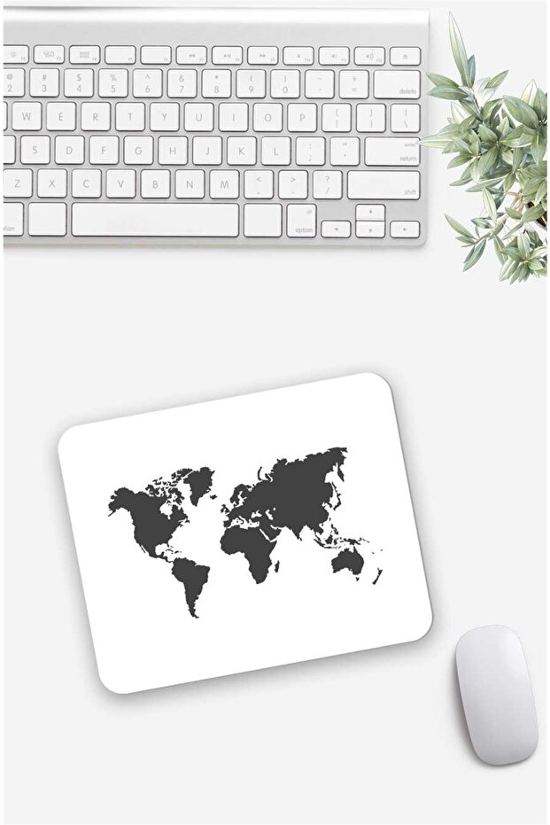 White World Map Patterned Mouse Pad - 1