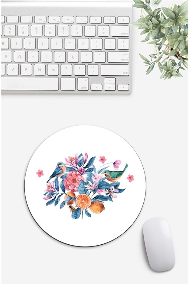Flower And Bird Patterned Mouse Pad - 1