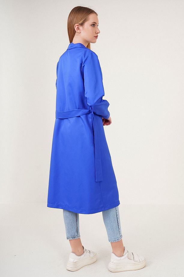 5853 Kruvaze Yaka Trençkot - Saks - 7