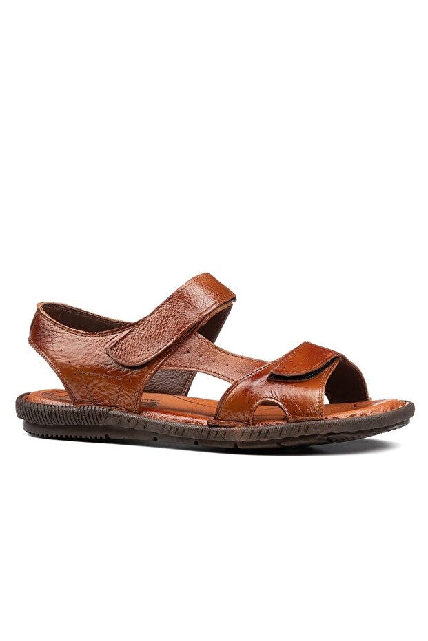 Daily Men's Genuine Leather Comfortable Soft Mold Summer Single Tape Velcro Non-Slip Sole Sandals 107