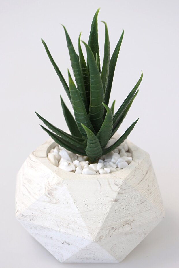 Artificial Succulent in Handmade Concrete Flowerpot Succulent 16cm Stone Model (stone)