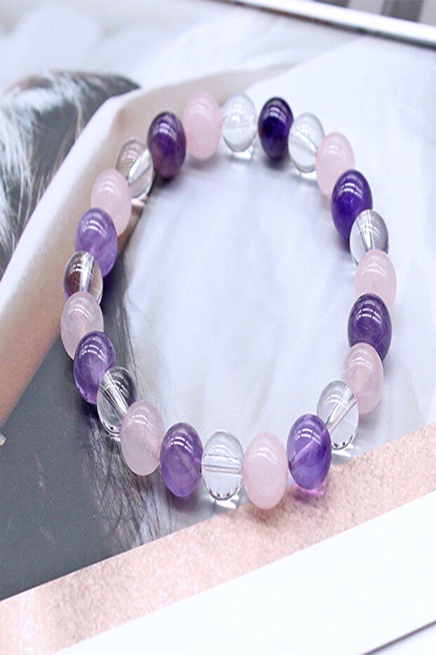 Certified Natural Stone Chakra Bracelet (Pink - Crystal Quartz - Amethyst)