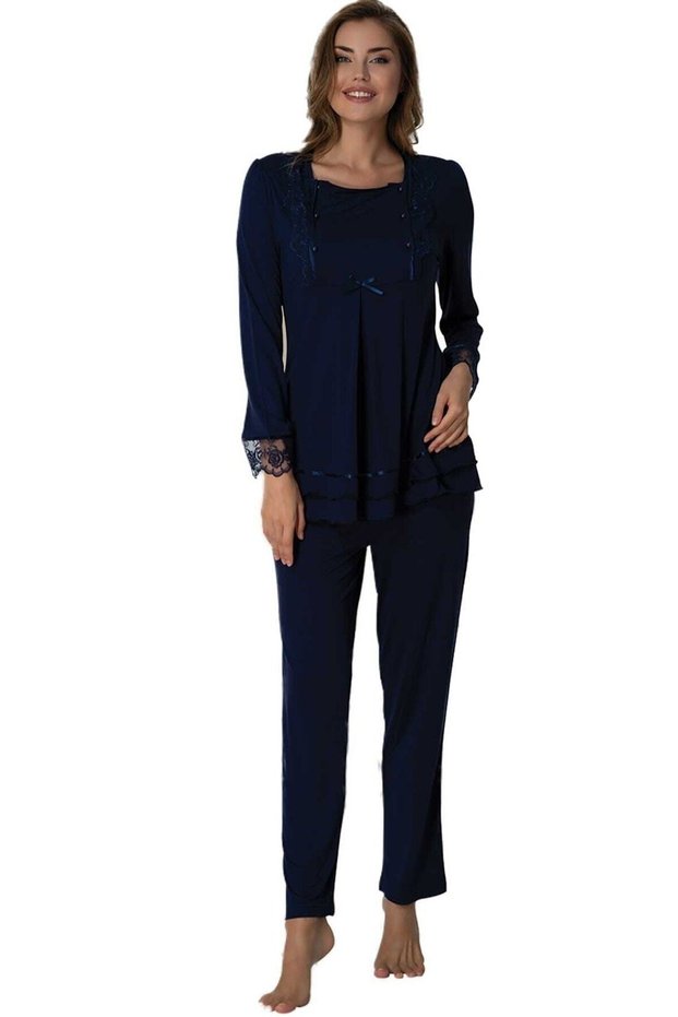 Effortt Women's Navy Blue Maternity Pajama Set