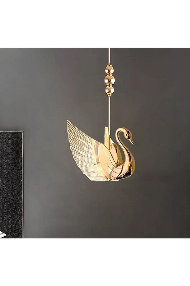 Luxury Tekli Sarkıt Kuğu Led Avize Swan Gold Sarı Ledli Avize - 3